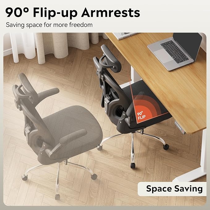 DEVAISE Office Chair High Back Mesh Ergonomic Desk Chair with Flip-up Armrests, Adjustable Headrest and Lumbar Support, Black