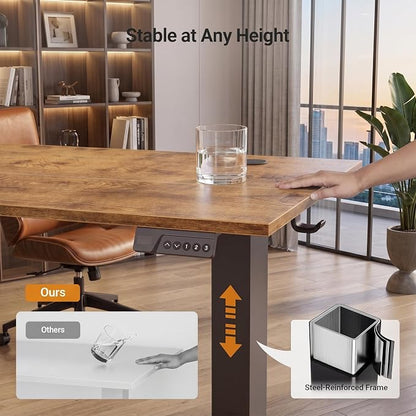 Claiks Electric Standing Desk 40x24 Inches, Adjustable Height Motorized Sit Stand Desk with 3 Memory Presets&Cable Management, Space-Saving Computer Workstation for Home Office&Bedroom, Rustic Brown