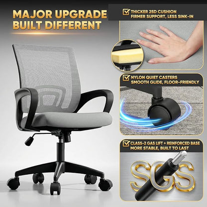 Magshion Ergonomic Office Chair Pack of 2, Mid-Back Mesh Desk Chair, Adjustable Swivel Computer Chair with Lumbar Support & Breathable Backrest for Gaming, Work, Study, 300 Lbs Capacity, Light Gray