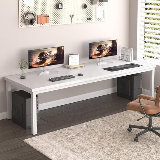 78.7 Inch Large Computer Desk, Modern Table with Thick Tabletop, Spacious Gaming Desk for 2 People, Study Writing Workstation for Home Office, Work from Home, White