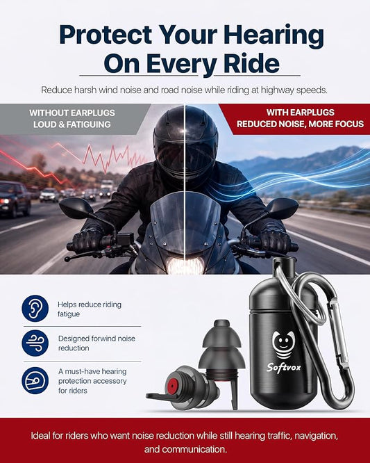 Motorcycle Ear Plugs for Wind Noise Reduction, 2 Filter Options Reusable Motorcycle Accessories, Soft Comfortable Hearing Protection Earplugs for Motorbike, Touring, Racing, Riding - 25dB Biker Gifts