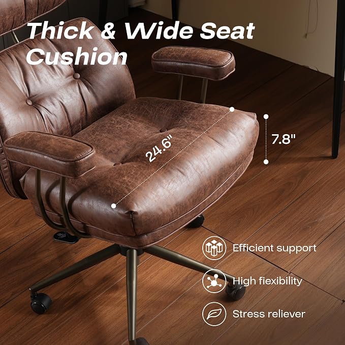 CAODOC Big and Tall Office Chair, 300LBS Suede Fabric Executive Office Chair Whit Lumbar Support, Managerial Home Desk Chair, Heavy Duty High Back Computer Chair(Suede Dark Brown)