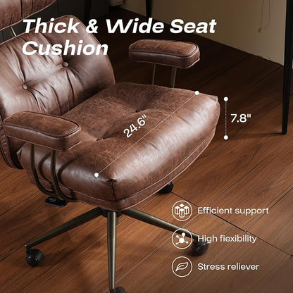 CAODOC Big and Tall Office Chair, 300LBS Suede Fabric Executive Office Chair Whit Lumbar Support, Managerial Home Desk Chair, Heavy Duty High Back Computer Chair(Suede Dark Brown)