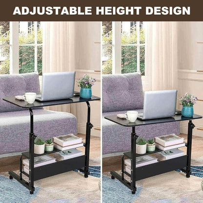 Adjustable Height Mobile Computer Desk for Small Space Rolling Table with Wheels Desk Home Office Study Desk Portable for Bedrooms Work Size 31.5x15.7 Inch Black with Storage Gaming Table B