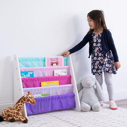 Humble Crew Kids Bookshelf, 4-Tier Front-Facing Book Display Organizer, Montessori Toddler Bookcase for Playroom, Bedroom & Reading Corner, White/Pink/Purple/Blue