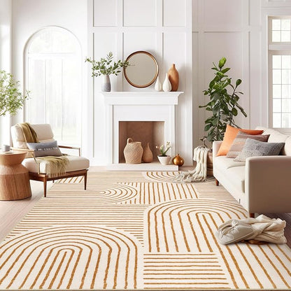 Lahome Abstract 10x14 Area Rugs for Living Room Bedroom, Soft Large Washable Rugs, Ultra-Thin Non-Slip Modern Dining Room Rug Non-Shedding Accent Carpet for Office Darrell, Orange