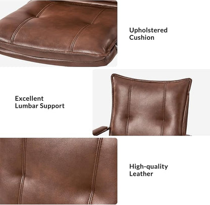 HULALA HOME Faux Leather Home Office Desk Chair, Adjustable Swivel Computer Chair with Sliver Legs and Arms, Comfy Upholstered Task Chair(Brown)