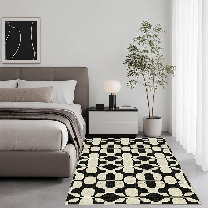 Latte&Fog 4x6 Rug for Living Room, Modern Abstract Washable Area Rug, Boho Non Slip Low Pile Throw Carpet for Indoor Bedroom, Dining Room, Office, Dorm, Classroom, Farmhouse and Kids Room
