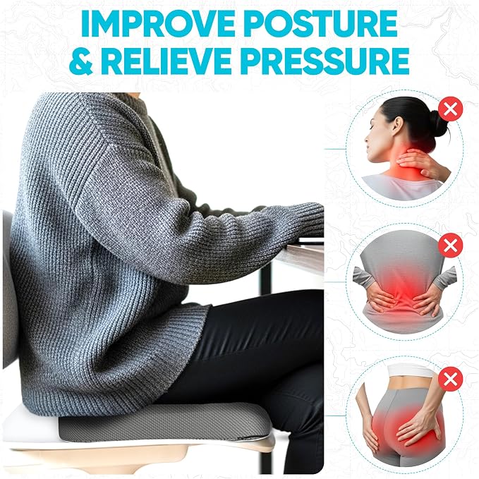 FORTEM Seat Cushion, Office Chair Cushion, Memory Foam Car Seat Cushions, Sciatica Coccyx Tailbone Pain Relief, Chair Cushions for Back Support, Sitting Pad for Gaming, Washable Cover, Non Slip