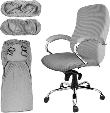 Tatuo 3 Pcs Computer Office Chair Cover Universal Rotating Chair Slipcovers Protector Removable Washable Office Armrest Covers with Zipper for High Back Seat Backrest(L,Waffle,Gray)
