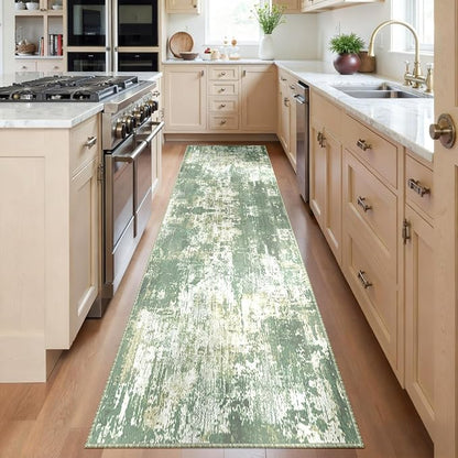 RELEANY Washable Area Rugs 2'x6' Non-Slip Modern Abstract Soft for Living Room Entryway Bedroom Kitchen, Print Pattern, Light Green/Yellow