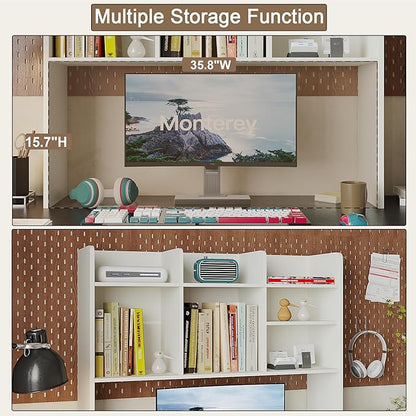 ChooChoo Desktop Bookshelf, Wood Desk Hutch Organizer with 7 Shelves for Computer Desk, Desktop Shelf Bookshelf Storage for College Dorm Office Home, White