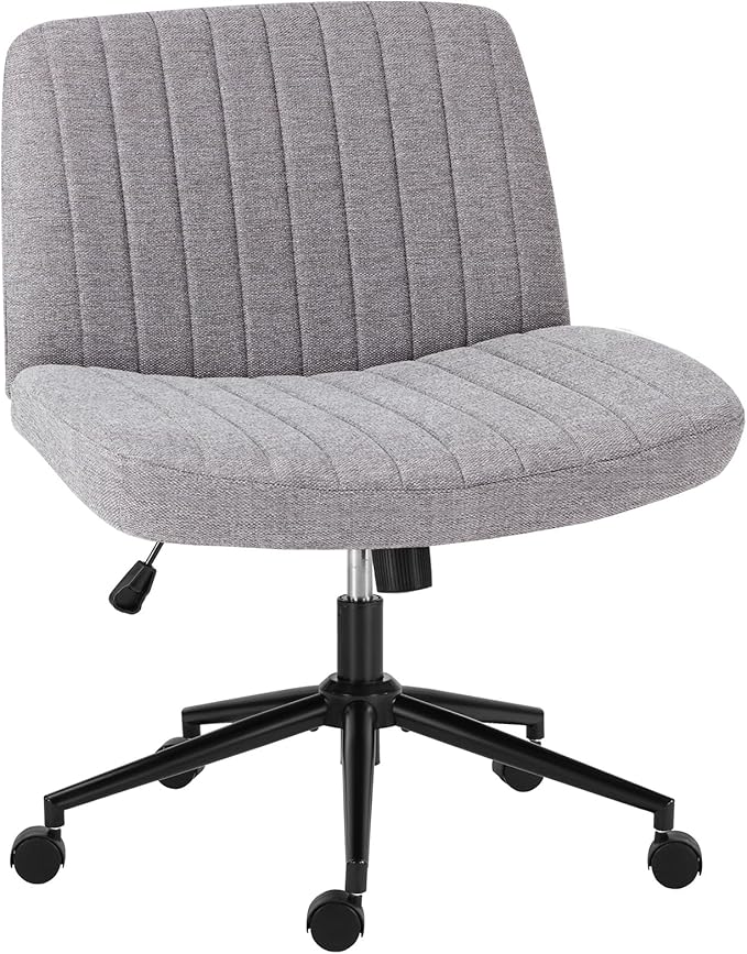 OLIXIS Criss Cross Chair with Wheels Wide Cross Legged Office Desk Vanity Chair Comfy Fabric Armless Height Adjustable Swivel for Home Computer Task Gray