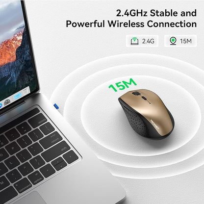 TECKNET Wireless Mouse, 2.4G USB Computer Mouse with 6-Level Adjustable 4800 DPI, 30 Months Battery, Ergonomic Grips, 6 Buttons Portable for PC, Chromebook, Mac - Gold Black