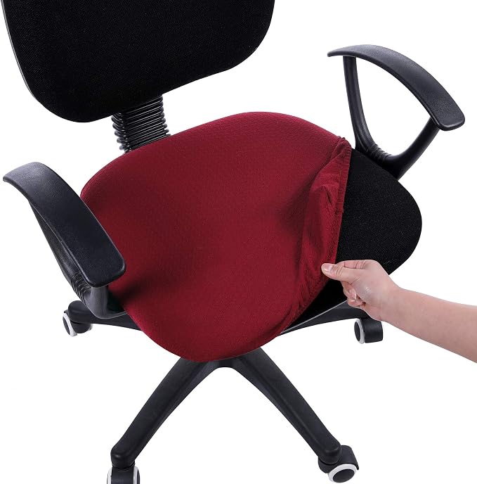 Smiry Stretch Jacquard Office Computer Chair Seat Covers, Removable Washable Anti-dust Desk Chair Seat Cushion Protectors - Burgundy