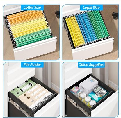 3-Drawer Mobile Steel Filing Cabinet with Lock, Fully Assembled Under Desk File Cabinet for Letter/Legal/A4 Size, Heavy Duty Storage Organizer for Home Office
