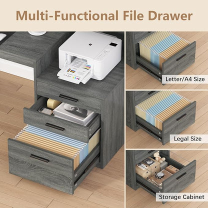 YOMILUVE Executive Computer Desk with 3 Drawers & Storage Shelves, 65 Inch Home Office Desk with File Drawer & Cabinet, Writing Study Desks with Monitor Stand & Printer Shelf, Dark Grey