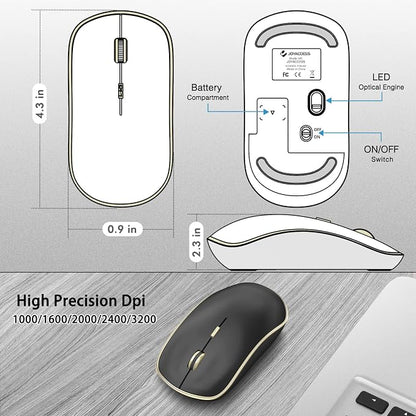 JOYACCESS Silent Wireless Mouse, Portable USB Mouse with 5 Adjustable DPI Levels for Desktop, Notebook, MacBook, Chromebook, PC (Black Gold)