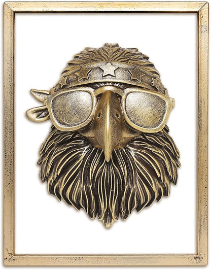 Animal Heads Wall Decor (Includes Metal Frame) 250 anniversary usa merchandise Resin Eagle Patriotic Decoration Wall Hanging 4th of July Decorations Gold vintage Wall Sculpture for Living Room Bedroom Office(Eagle)