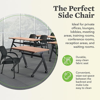 HON Lota Mesh Office Chair with Arms and Casters, Guest and Conference Desk Chair for Reception Areas, Waiting Rooms, and Offices, Fabric Seat, Stackable Design, Black