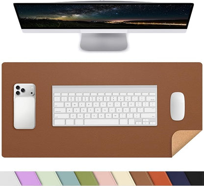 AFIING Leather Desk Mat, Brown, 31.5" x 17", Cork Desk Pad Protector | Dual-Sided Cork & PU Leather Desk Pad, Waterproof, Non-Slip for Mouse, Writing, Office, Home & Study