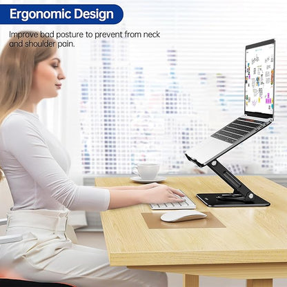 BESIGN Laptop Stand with 360° Rotating Base, Ergonomic Adjustable Notebook Riser, Foldable Computer Holder Compatible with 10-14" Laptops, LS11 Black