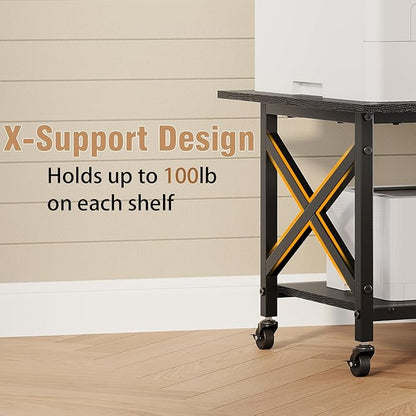 VENNQD 2 Tier Printer Stand, 23.6'' x 23.6'' Large Table with Storage Shelf, Rolling Printer Cart with Wheels, Laser Printer Table for Home Office Scanner Fax Machine, Black