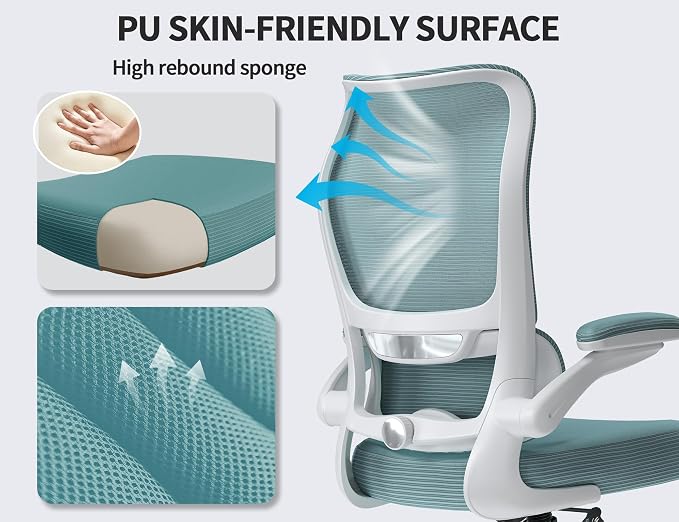 TRALT Ergonomic Office Chair - Desk Chair with Wave High Back Adjustable Lumbar Support Computer Chair - Gaming Chairs Mesh Backrest and PU Leather Seat (Sky Blue)