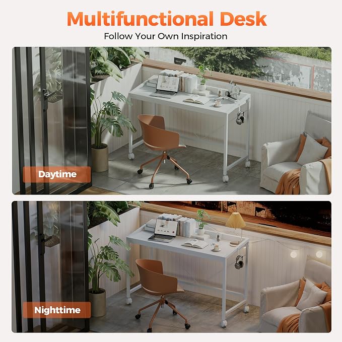 Mericonia 32 inch Rolling Computer Desk with Wheels, Gaming Desk for Small Spaces, Modern Simple Style Table for Home Office, Study Writing Table