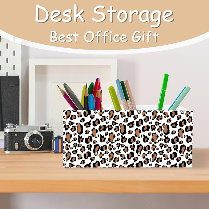 Leopard Print Pen Pencil Holder Organizer for Desk, Leopard Print Girly Office Room Home Decor, Preppy Cheetah Makeup Brush Toothbrush Holder Organizer for Bathroom Desk Accessories