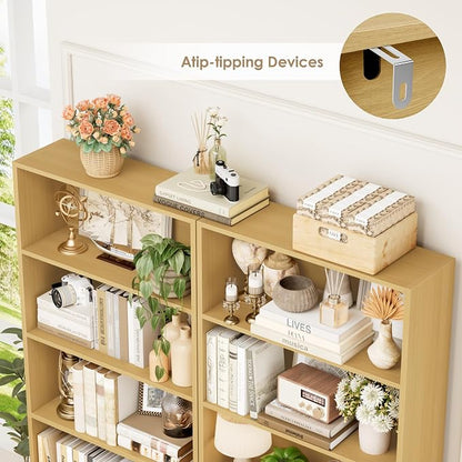 FOTOSOK 6-Tier Open Bookcase and Bookshelf, Freestanding Display Storage Shelves Tall Bookcase for Bedroom, Living Room and Office,Natural Set of 2