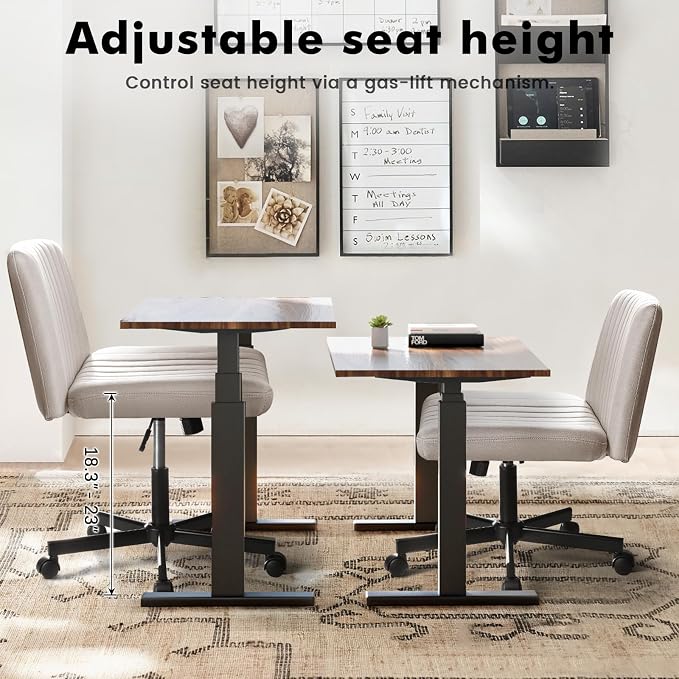 LEMBERI Criss Corss Chair with Wheels, Armless Wide Cross Legged Office Desk Chairs, Fabric Rocking Swivel Computer Task Vanity Makeup Chair for Home Office