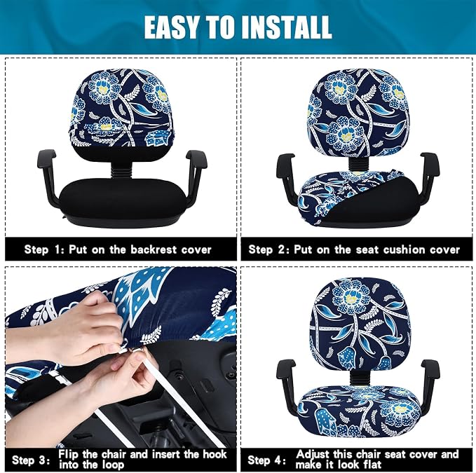 Smiry Stretch Printed Office Computer Chair Covers, Universal Washable Removable Desk Rotating Chair Slipcovers Protector, Seat + Backrest Cover - Midnight Blue