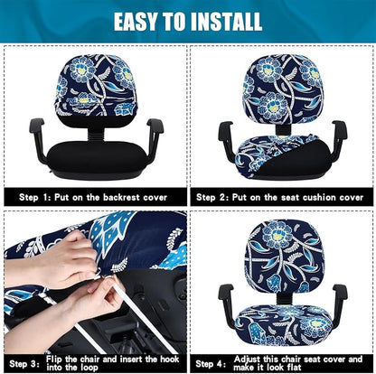 Smiry Stretch Printed Office Computer Chair Covers, Universal Washable Removable Desk Rotating Chair Slipcovers Protector, Seat + Backrest Cover - Midnight Blue