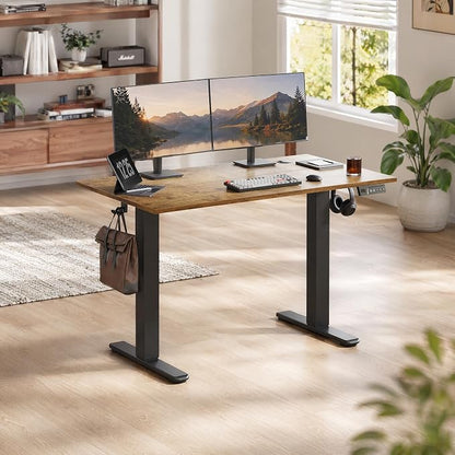 Claiks Electric Standing Desk, 55 x 24 Inch Height Adjustable Sit Stand Desk for Home Office, Computer Desk with Memory Presets, Cable Management & Headphone Hooks, 156 lbs Capacity, Rustic Brown