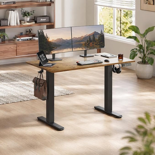 Claiks Electric Standing Desk, 55 x 24 Inch Height Adjustable Sit Stand Desk for Home Office, Computer Desk with Memory Presets, Cable Management & Headphone Hooks, 156 lbs Capacity, Rustic Brown