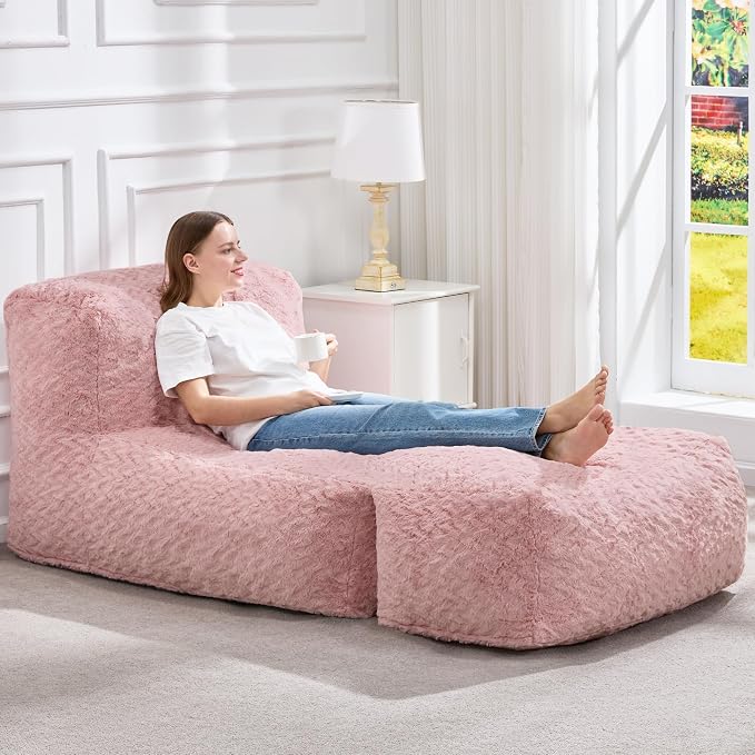 Hobestluk Giant Memory Foam Bean Bag Chairs for Adults (Soft Pink,Large) | Soft Fabric,Ergonomic Back Support,Lightweight,Easy Clean,No Assembly,Wear-resisting,For Livingroom Guest room