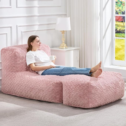 Hobestluk Giant Memory Foam Bean Bag Chairs for Adults (Soft Pink,Large) | Soft Fabric,Ergonomic Back Support,Lightweight,Easy Clean,No Assembly,Wear-resisting,For Livingroom Guest room