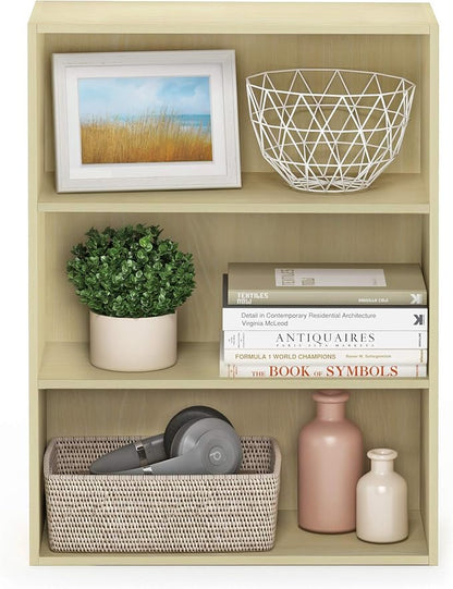 Furinno PASIR Book Shelf, 3-Tier Bookshelf, Storage Shelves Bookcase, 9.7 x 23.7 x 31.5, for Living Room, Bedroom, Home Office, Steam Beech