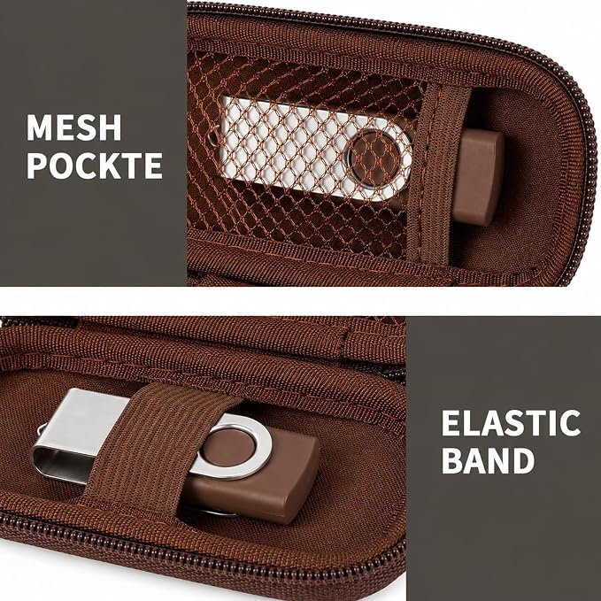 USB Flash Drive Case, SD Card Holder Compatible with Thumb Drive, Memory Cards, SDXC SDHC Storage Bag, Electronic Accessories Organizer for SanDisk for Samsung for Inland (Dark Brown)