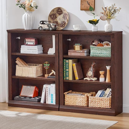 RWYHG 43" Walnut Tall Bookshelf Set of 3,3-Tier Thick Wooden Book Shelf with Adjustable Shelves,Free Standing Farmhouse Bookcase with Open Display Storage,Floor Vintage Bookshelves for Living Room