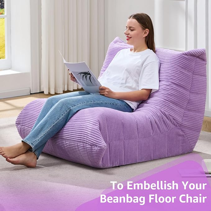 Hobestluk Adults Bean Bag Chair Faux Fur BeanBag Couch for Living Room | Purple Corduroy,Ergonomic Design,Memory Foam,UltraSoft,Anti-slip Bottom,No Assembly Required,Decorative Style for Living Room