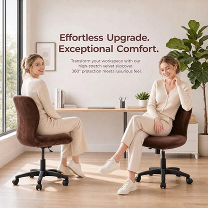 Deisy Dee Velvet Stretch Armless Office Chair Covers - Colorful Stretch Slipcover for Desk Chairs (Coffee)