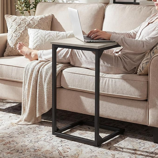 AMHANCIBLE C Shaped End Tables Set of 2, Couch Side Tables that Slide Under Sofa, Slim TV Trays for Living Room and Bedroom, Narrow Space Saving Laptop Workstation, Grey, HET02BGY