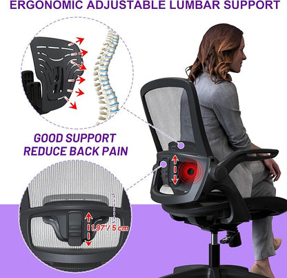Modern Mesh Seat Home Office Computer Desk Chair with Swivel Wheels and Height Adjustable Lumbar Support for Adult