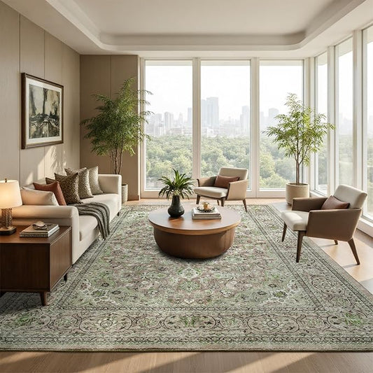 Goidea Washable Rug 8x10, Sage Green Area Rugs Non Slip, Indoor Low Pile Carpet with Rubber Backing for Living Room Kitchen Bathroom Entryway Office Bedroom