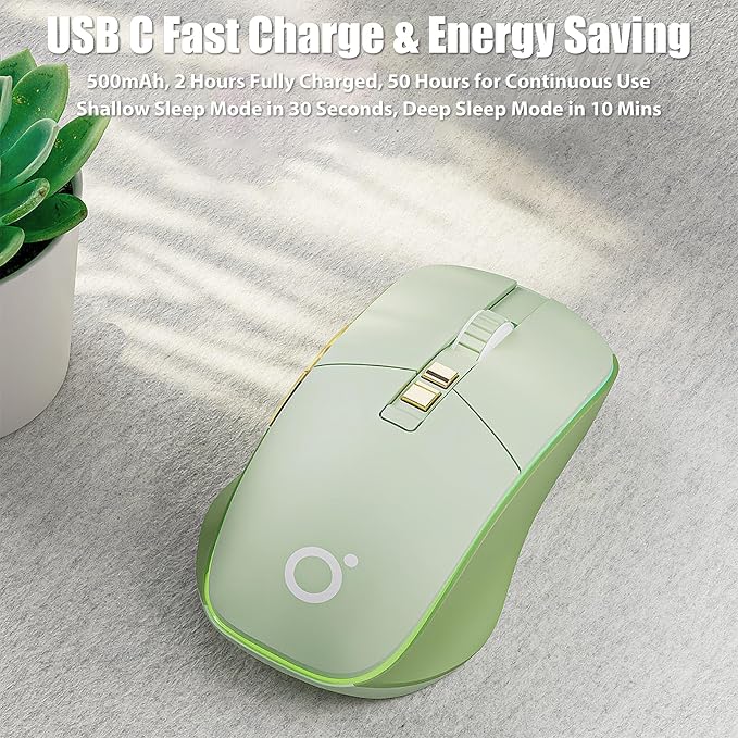 Wireless Gaming Mouse Tri-Mode 2.4Ghz/Bluetooth 5.0/Wired USB-C with RGB LED Backlit 5-Level DPI Rechargeable Ergonomic Silent Optical Mice for iMac/MacBook/Computer/Laptop, Matcha Green