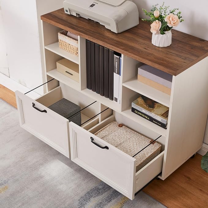 40" Lateral File Cabinet,Farmhouse Wood Small Home Office Storage with Wheels,Filing Cabinet with 2 Drawers for Legal/Letter/ A4 Size