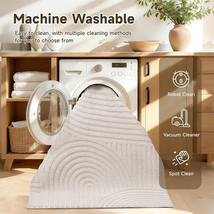 Pauwer 3x6 Washable Area Rugs for Living Room Modern Beige Solid Color Soft Fluffy Rugs for Bedroom Non Slip Boho Accent Indoor Mat Floor Carpet Cover for Kids Dining Room Kitchen Office