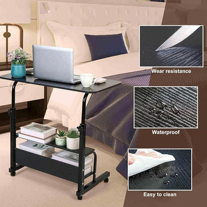 Adjustable Height Mobile Computer Desk for Small Space Rolling Table with Wheels Desk Home Office Study Desk Portable for Bedrooms Work Size 31.5x15.7 Inch Black with Storage Gaming Table B